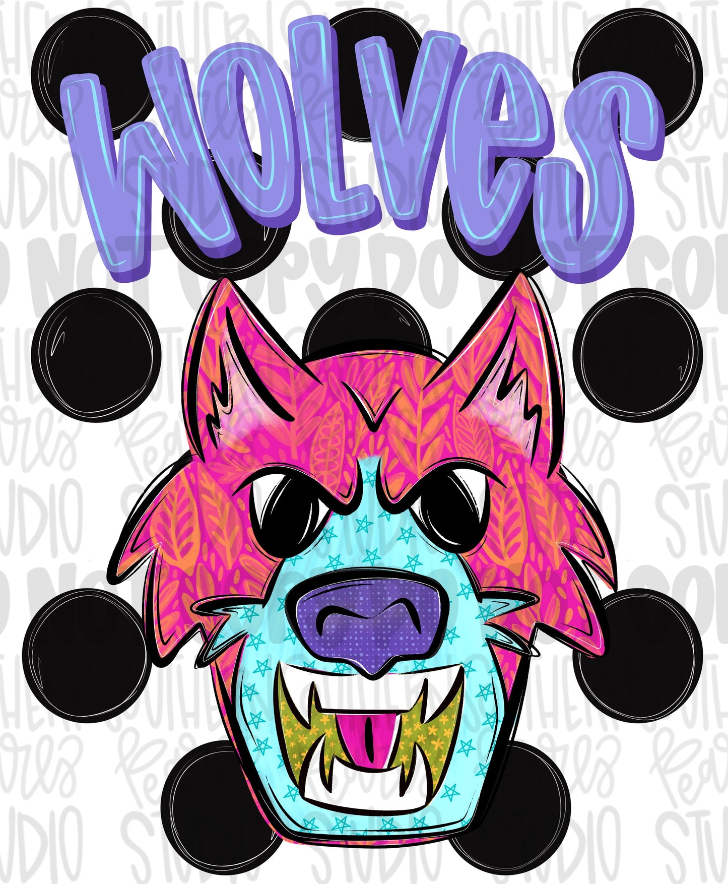 Wolves Polka dot mascot png | trendy png viral png colorful png | Sublimation DTF DTG Design | Digital Download | Womens & Kids png