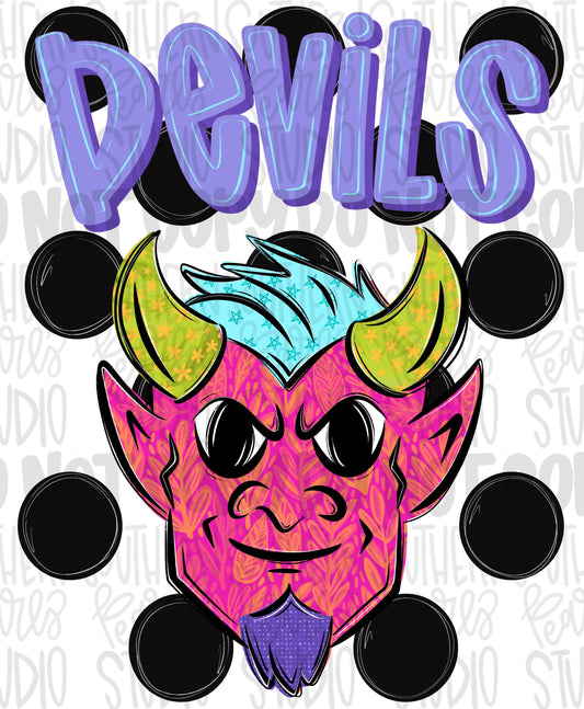 Devils Polka dot mascot png | trendy png viral png colorful png | Sublimation DTF DTG Design | Digital Download | Womens & Kids png