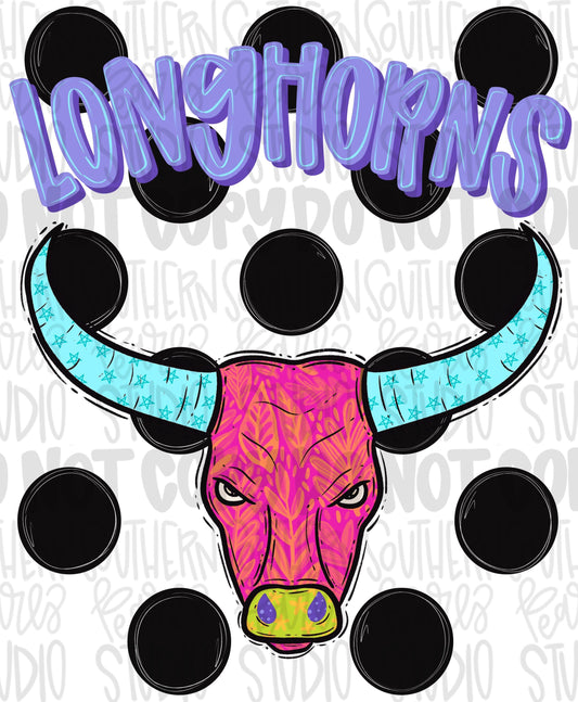 Longhorns Polka dot mascot png | trendy png viral png colorful png | Sublimation DTF DTG Design | Digital Download | Womens & Kids png