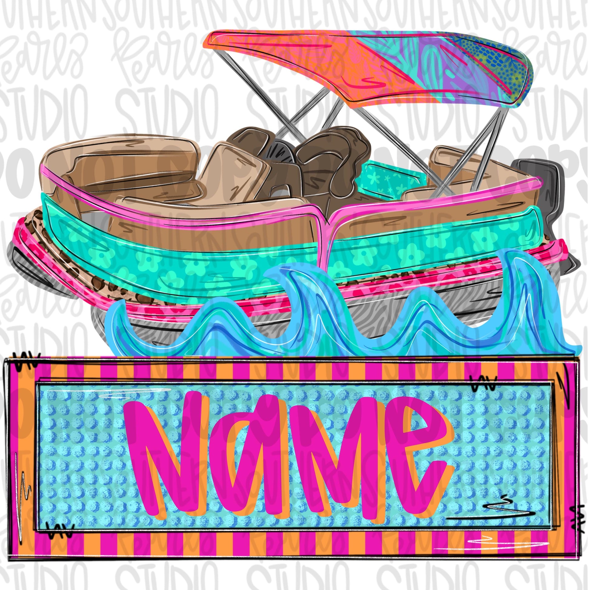 Pontoon boat with name patch girly png | trendy png viral png colorful png | Sublimation DTF DTG Design | Digital Download | Womens & Kids