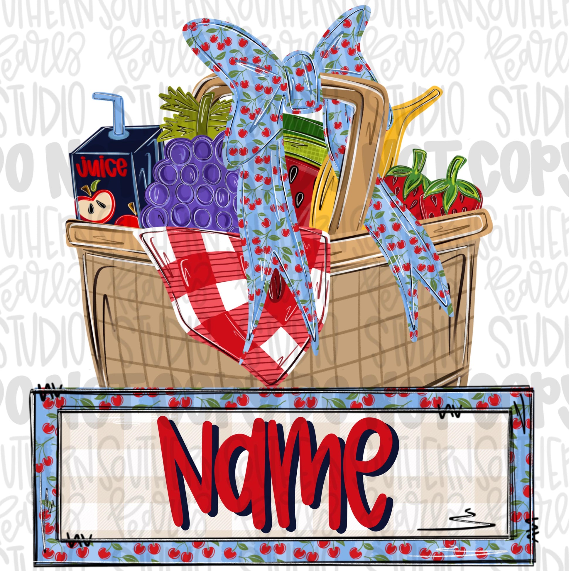 Picnic basket with bow and name patch png | trendy png viral png colorful png | Sublimation DTF DTG Design |Digital Download | Womens & Kids