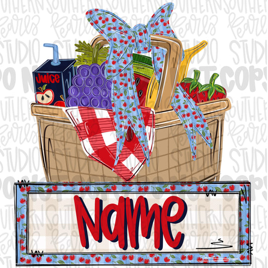 Picnic basket with bow and name patch png | trendy png viral png colorful png | Sublimation DTF DTG Design |Digital Download | Womens & Kids