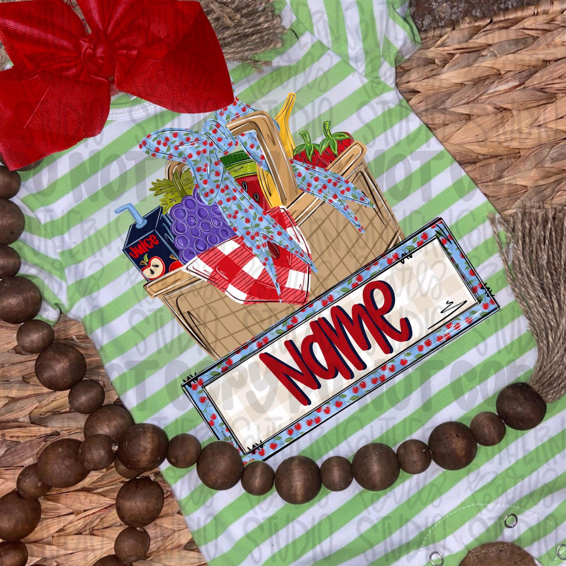Picnic basket with bow and name patch png | trendy png viral png colorful png | Sublimation DTF DTG Design |Digital Download | Womens & Kids