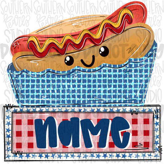 Hotdog boy in basket with name patch png | trendy png viral png colorful png | Sublimation DTF DTG Design |Digital Download | Womens & Kids