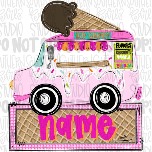 Girl ice cream truck with name patch png | trendy png viral png colorful png | Sublimation DTF DTG Design |Digital Download | Womens & Kids