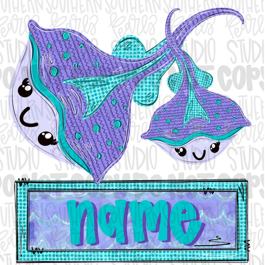 Stingrays with name patch png girly | trendy png viral png colorful png | Sublimation DTF DTG Design |Digital Download | Womens & Kids