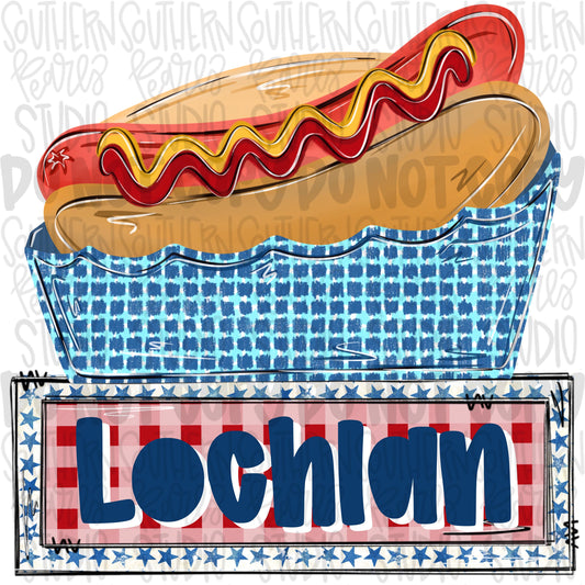 Hotdog in basket with name patch png | trendy png viral png colorful png | Sublimation DTF DTG Design |Digital Download | Womens & Kids
