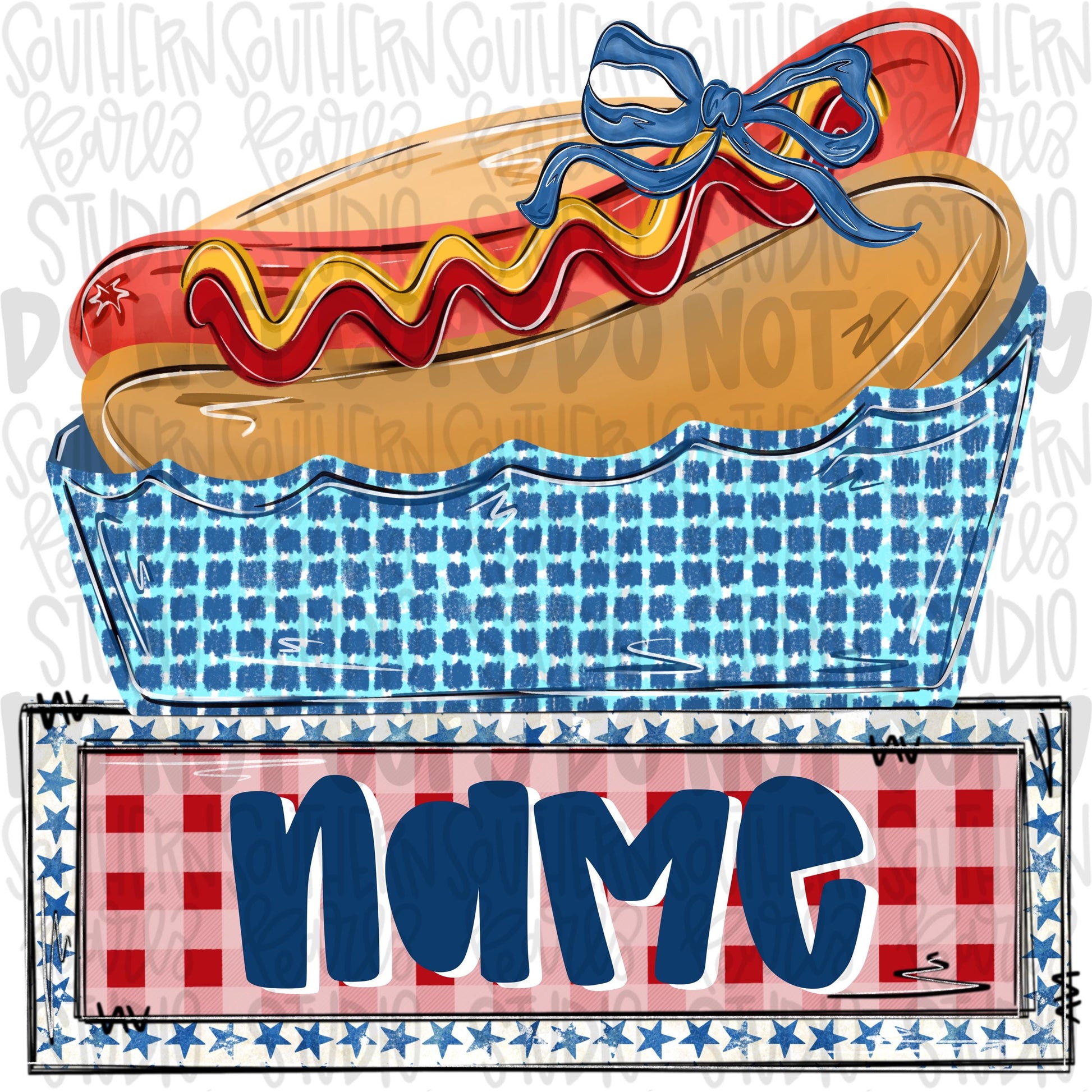 Hotdog with bow in basket with name patch png | trendy png viral png colorful png | Sublimation DTF Design |Digital Download | Womens & Kids