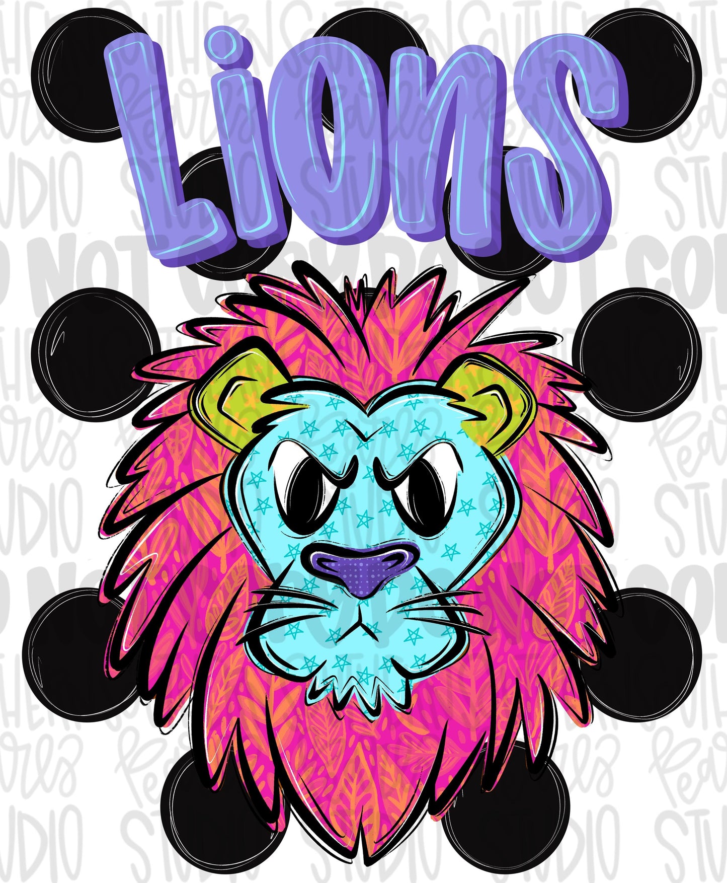 Lions Polka dot mascot png | trendy png viral png colorful png | Sublimation DTF DTG Design | Digital Download | Womens & Kids png