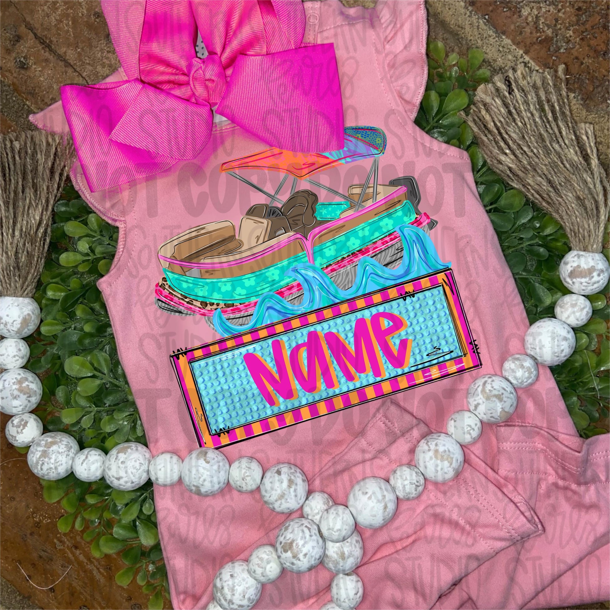 Pontoon boat with name patch girly png | trendy png viral png colorful png | Sublimation DTF DTG Design | Digital Download | Womens & Kids
