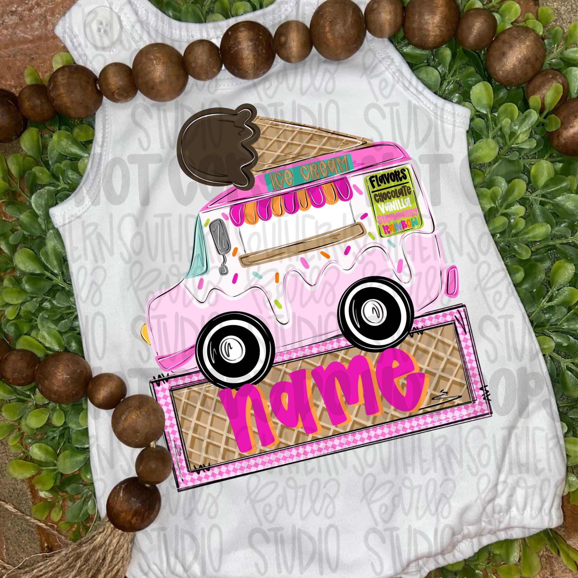 Girl ice cream truck with name patch png | trendy png viral png colorful png | Sublimation DTF DTG Design |Digital Download | Womens & Kids