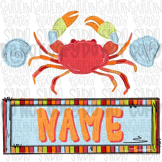 Crab and seashells trio with name patch | Sublimation Design | Digital Download | Women’s, Kids Shirt PNG