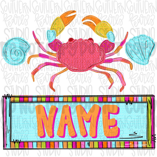 Crab and seashells trio with name patch girly | Sublimation Design | Digital Download | Women’s, Kids Shirt PNG
