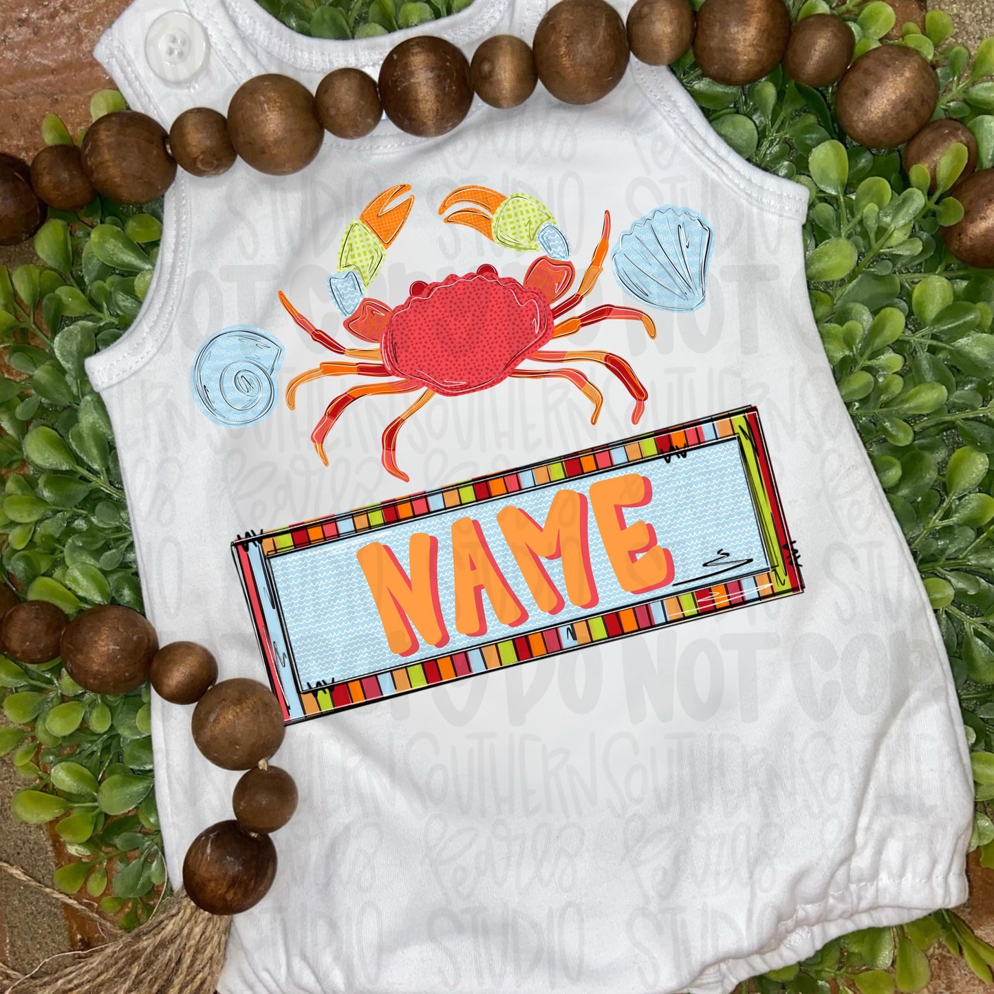 Crab and seashells trio with name patch | Sublimation Design | Digital Download | Women’s, Kids Shirt PNG