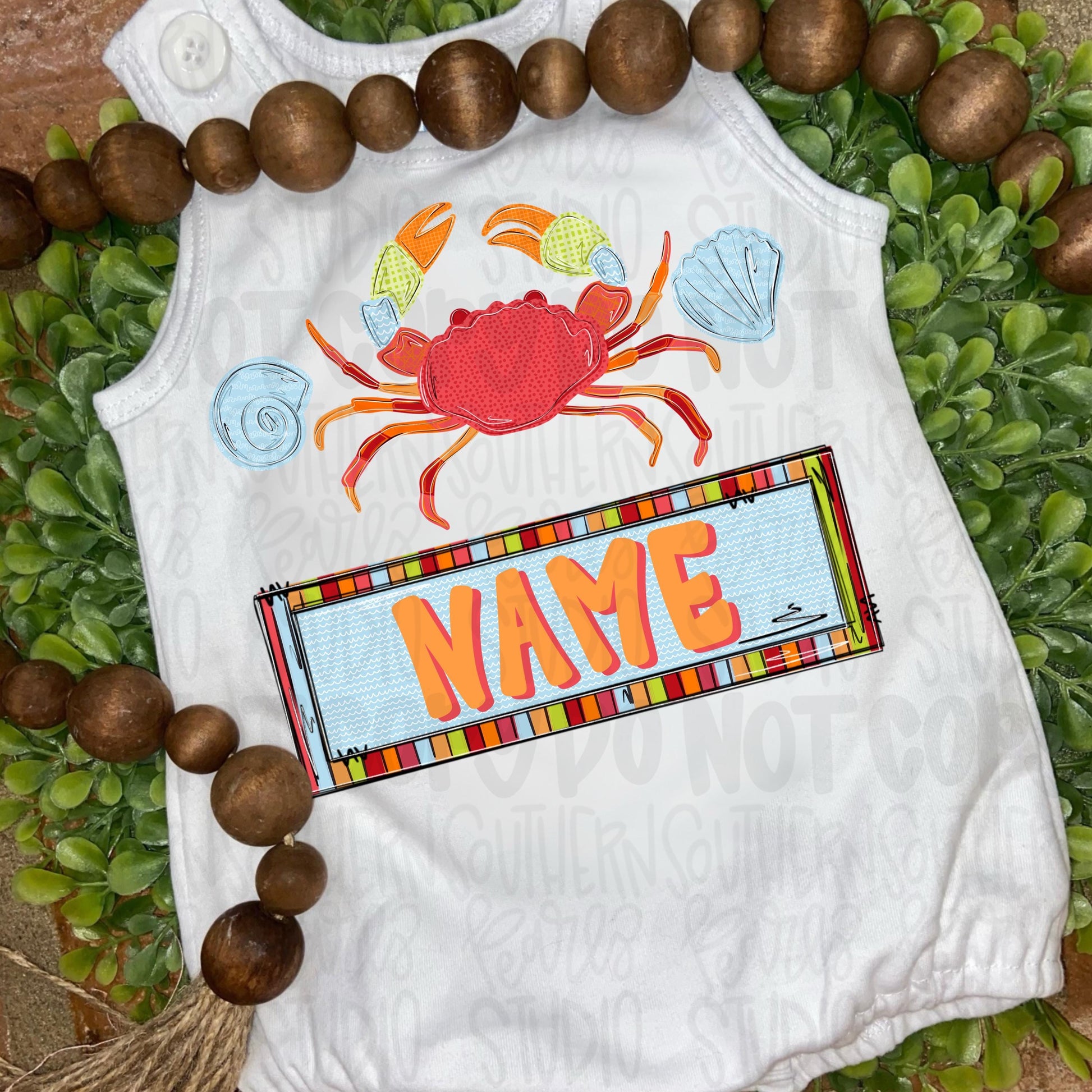 Crab and seashells trio with name patch | Sublimation Design | Digital Download | Women’s, Kids Shirt PNG