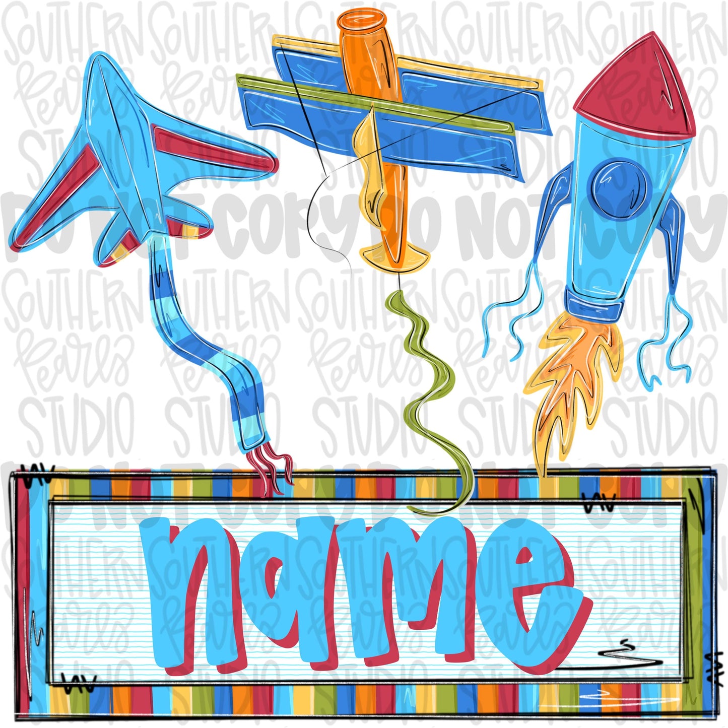 Planes and rockets Kite trio with name patch | Sublimation Design | Digital Download | Women’s, Kids Shirt PNG