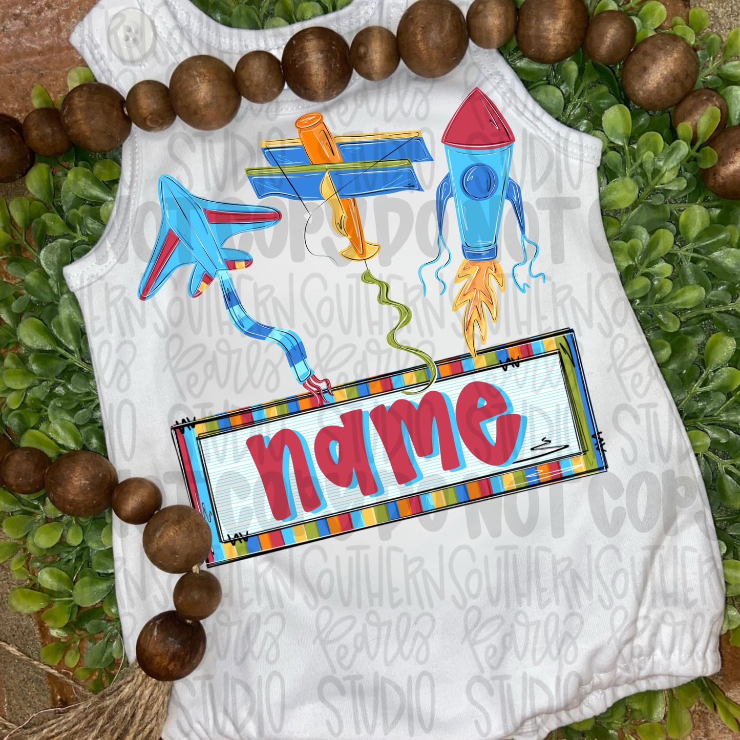 Planes and rockets Kite trio with name patch | Sublimation Design | Digital Download | Women’s, Kids Shirt PNG