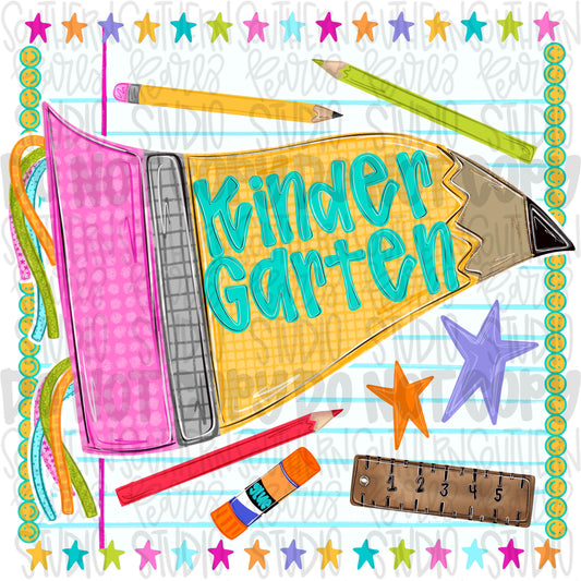 Kindergarten pennant girly design | school png, teacher png, student png | Sublimation Design | Digital Download | Women’s, Kids Shirt PNG