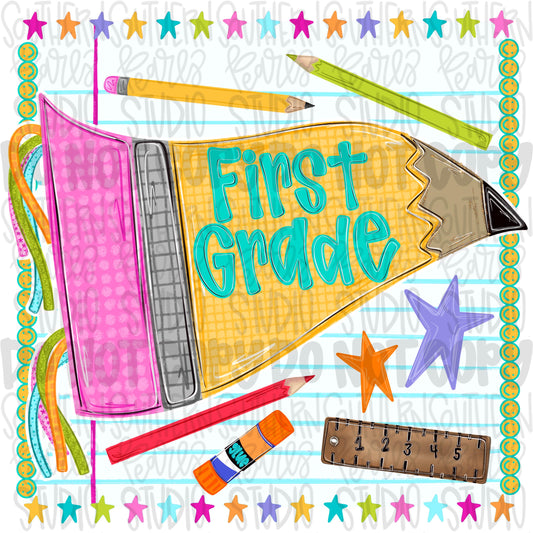 First grade pennant girly design | school png, teacher png, student png | Sublimation Design | Digital Download | Women’s, Kids Shirt PNG