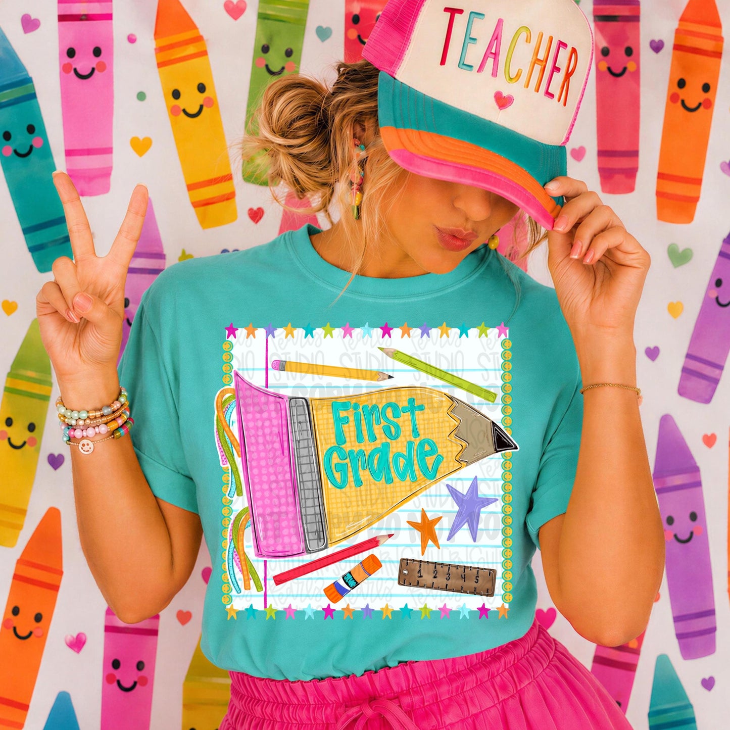 First grade pennant girly design | school png, teacher png, student png | Sublimation Design | Digital Download | Women’s, Kids Shirt PNG