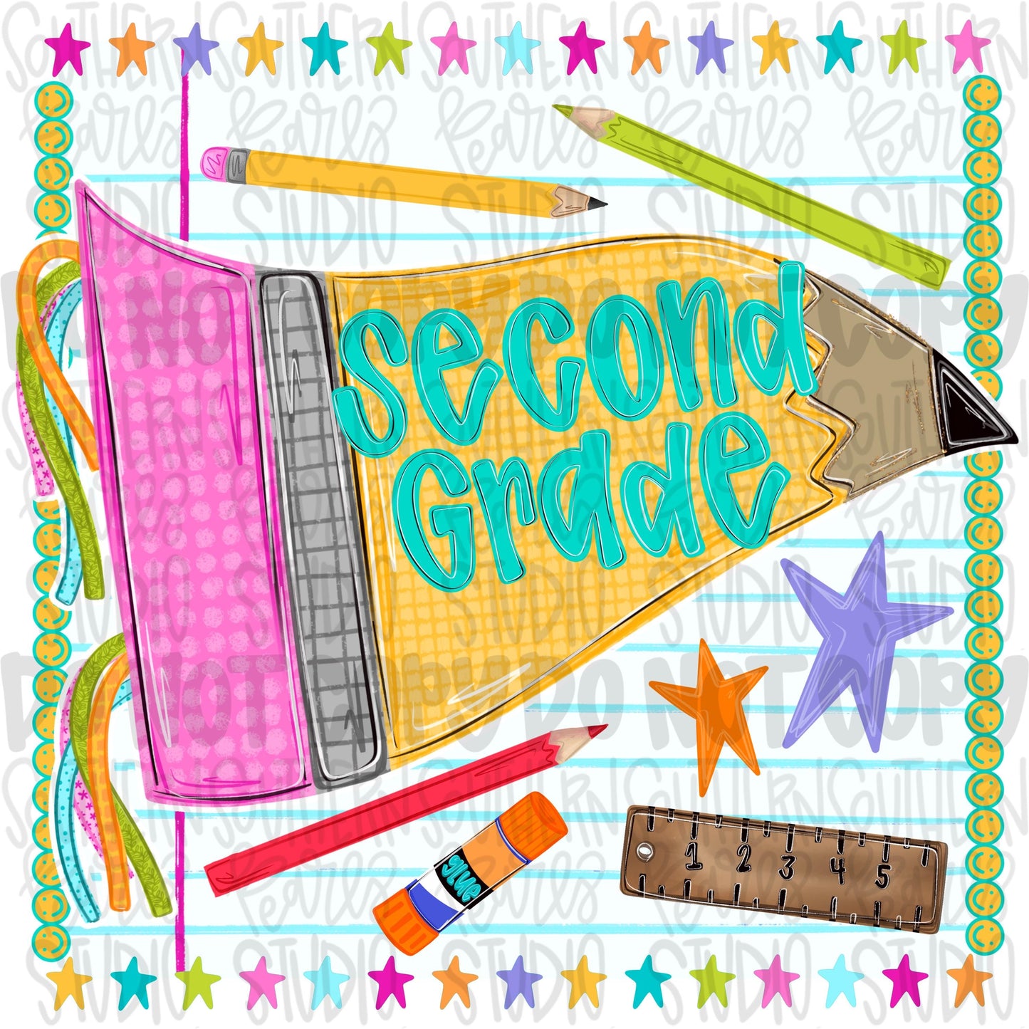 Second grade pennant girly design | school png, teacher png, student png | Sublimation Design | Digital Download | Women’s, Kids Shirt PNG