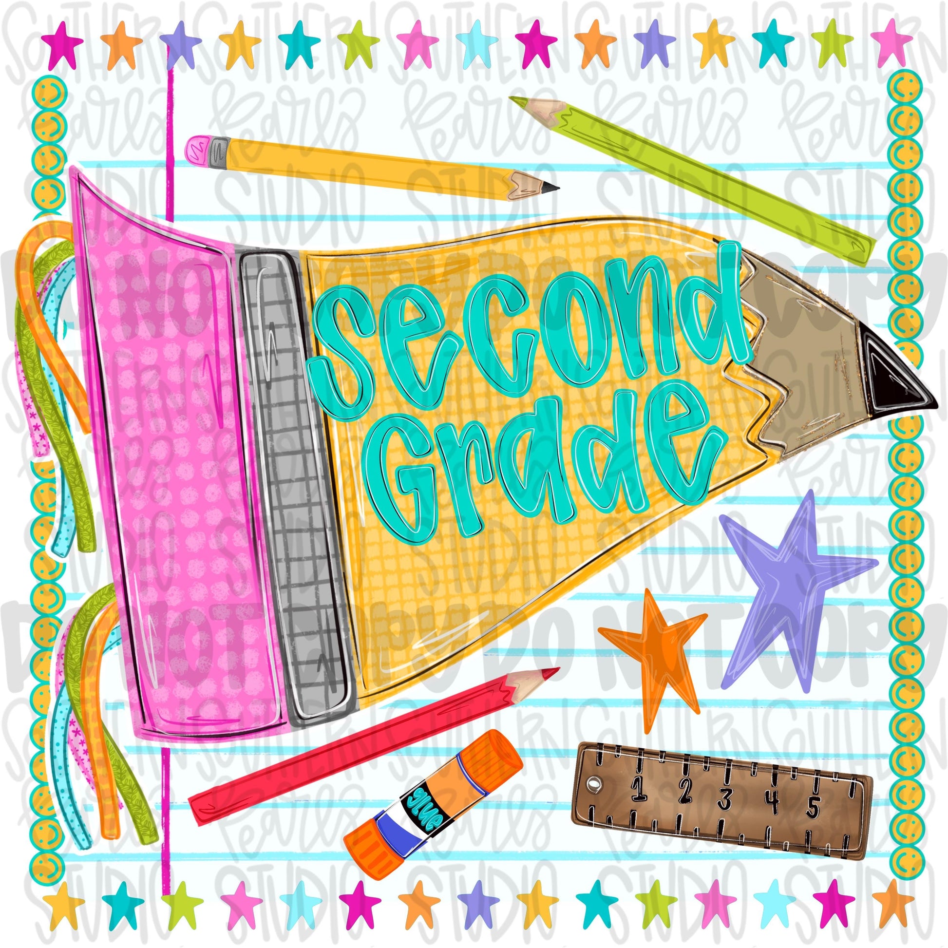 Second grade pennant girly design | school png, teacher png, student png | Sublimation Design | Digital Download | Women’s, Kids Shirt PNG