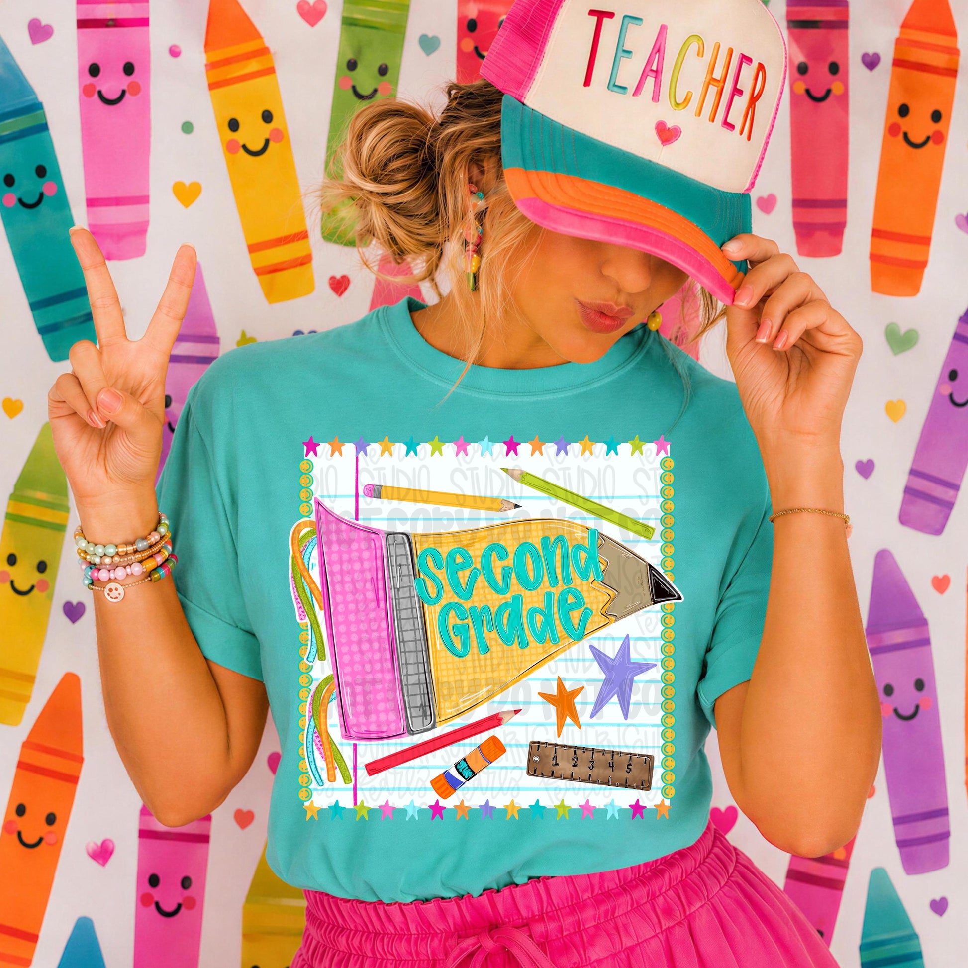 Second grade pennant girly design | school png, teacher png, student png | Sublimation Design | Digital Download | Women’s, Kids Shirt PNG