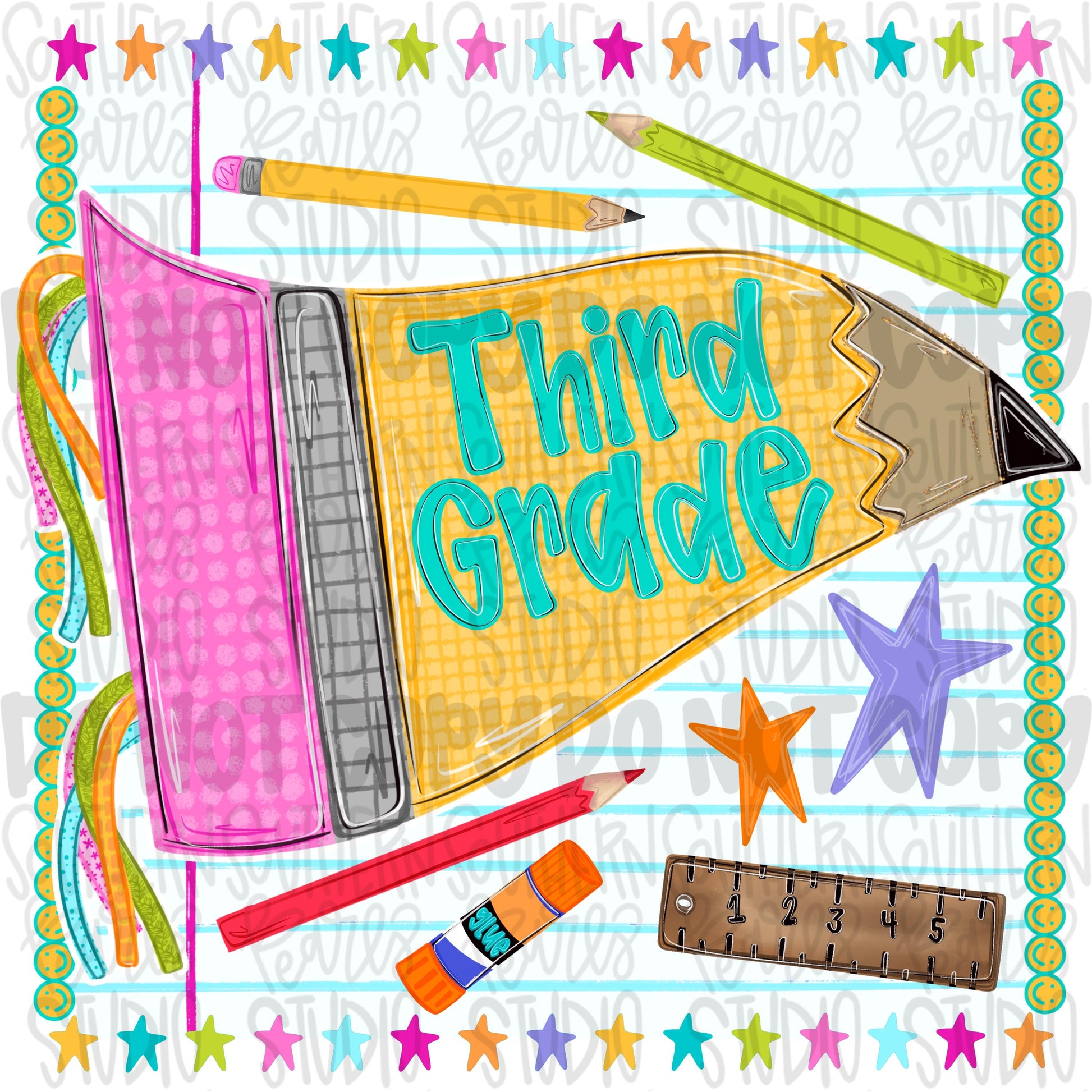 Third grade pennant girly design | school png, teacher png, student png | Sublimation Design | Digital Download | Women’s, Kids Shirt PNG