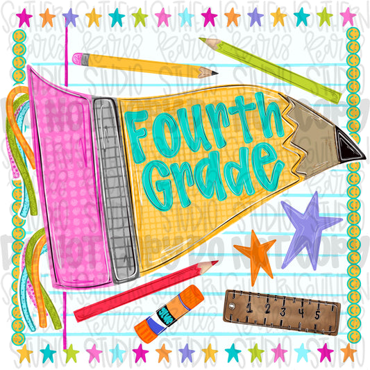Fourth grade pennant girly design | school png, teacher png, student png | Sublimation Design | Digital Download | Women’s, Kids Shirt PNG