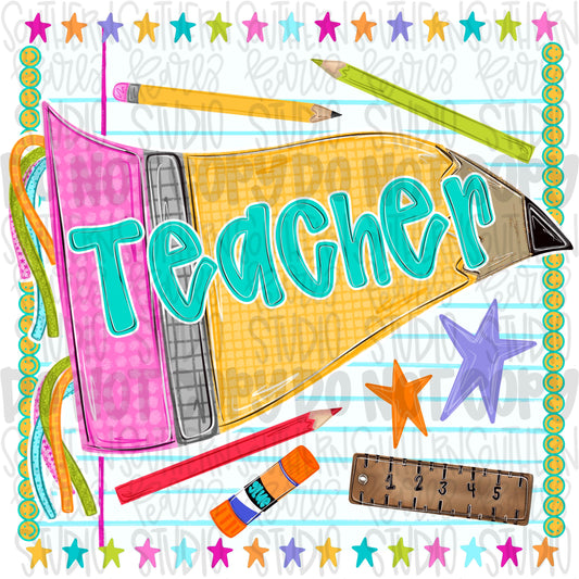 Teacher pennant girly design | school png, teacher png, student png | Sublimation Design | Digital Download | Women’s, Kids Shirt PNG