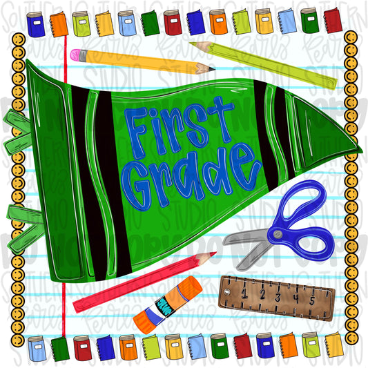 First grade pennant boyish design | school png, teacher png, student png | Sublimation Design | Digital Download | Women’s, Kids Shirt PNG