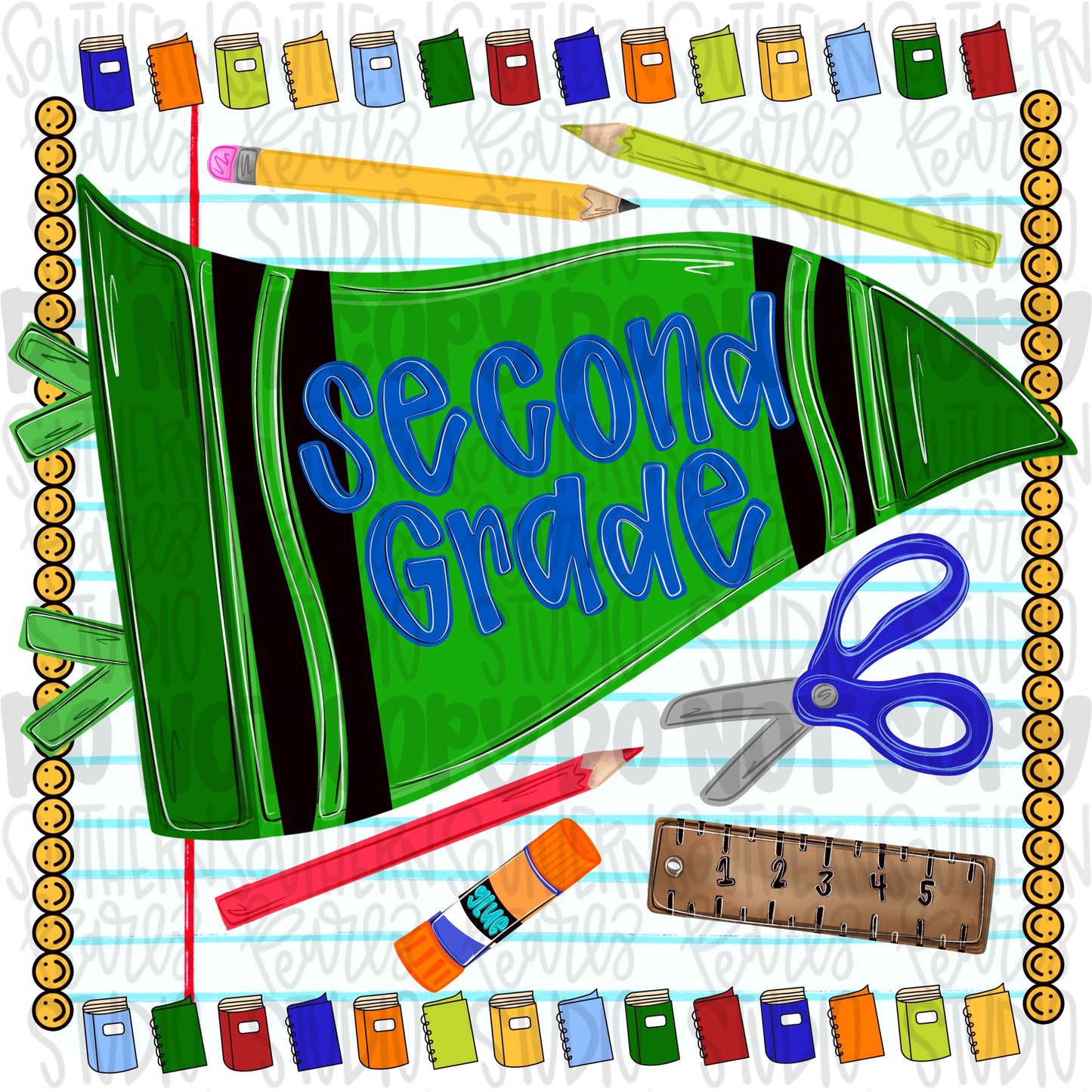 Second grade pennant boyish design | school png, teacher png, student png | Sublimation Design | Digital Download | Women’s, Kids Shirt PNG