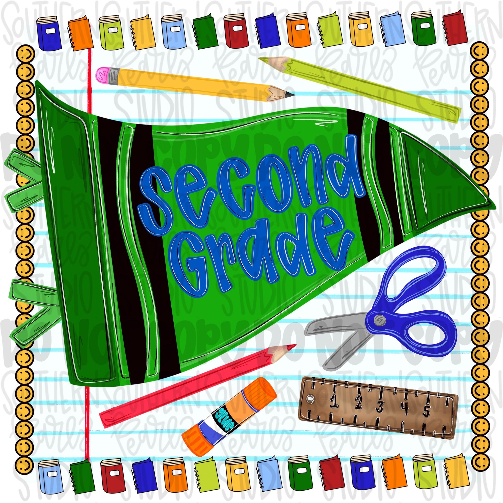 Second grade pennant boyish design | school png, teacher png, student png | Sublimation Design | Digital Download | Women’s, Kids Shirt PNG