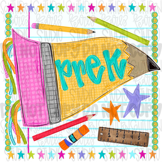 Pre K pennant girly design | school png, teacher png, student png | Sublimation Design | Digital Download | Womens Shirt PNG