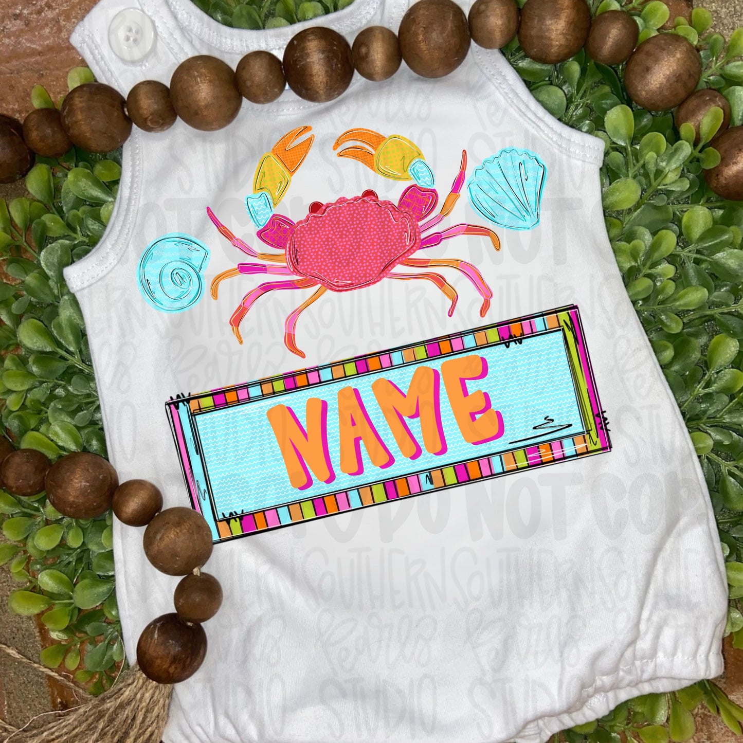 Crab and seashells trio with name patch girly | Sublimation Design | Digital Download | Women’s, Kids Shirt PNG