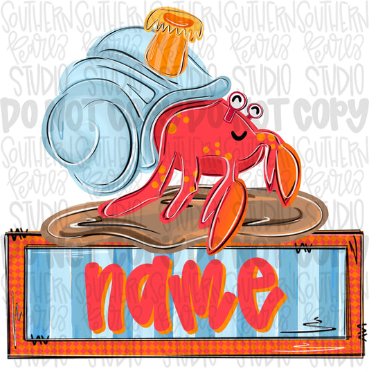 Hermit crab with name patch | Sublimation Design | Digital Download | Women’s, Kids Shirt PNG