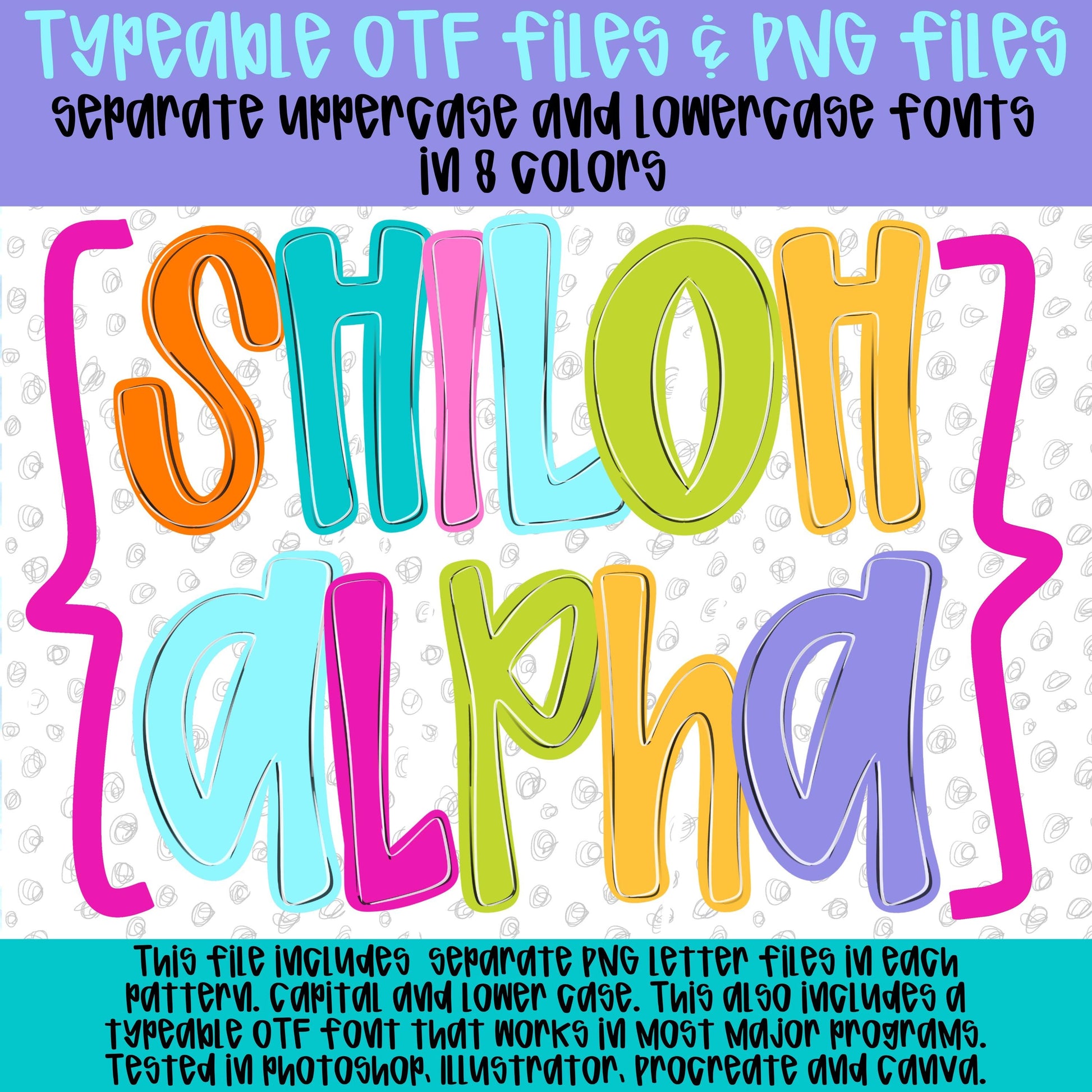 Shiloh Alpha Set bright colors | PNG files | OTF font files | summer alpha, beach alpha | Sublimation Design | Digital Download