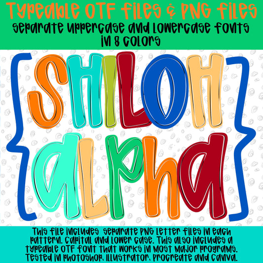 Shiloh Alpha Set primary colors | PNG files | OTF font files | summer alpha, beach alpha | Sublimation Design | Digital Download