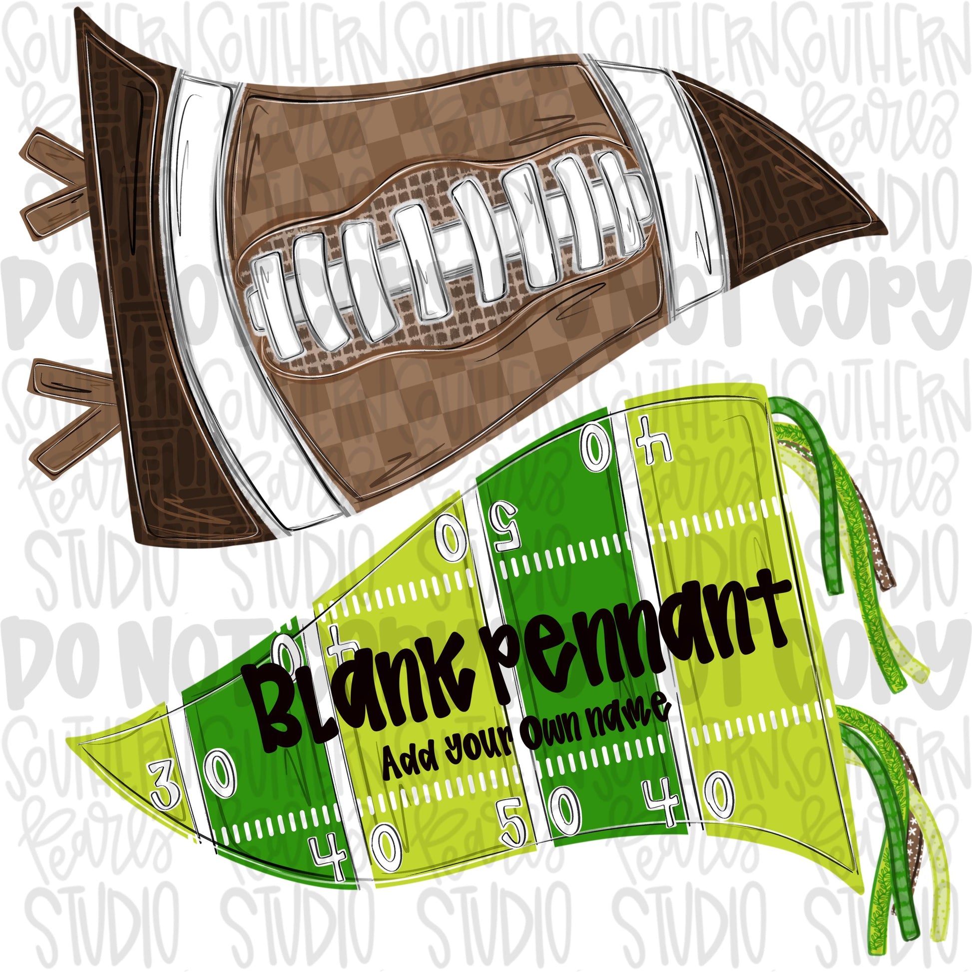 Football pennants | brown football and green field | Add your own personalization | Go Team | PNG | Sublimation | Design Download