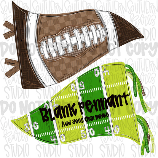 Football pennants | brown football and green field | Add your own personalization | Go Team | PNG | Sublimation | Design Download