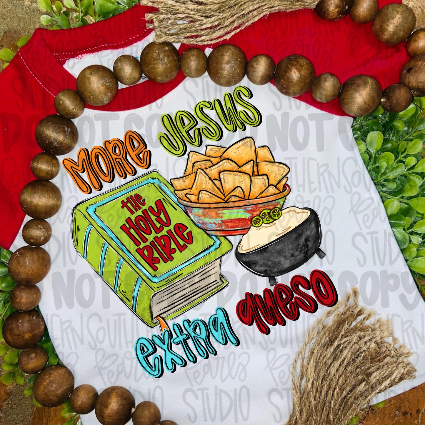 More Jesus Extra Queso boyish | Bible and chips with queso | Sublimation Design | Digital Download | Women’s, Kids Shirt PNG