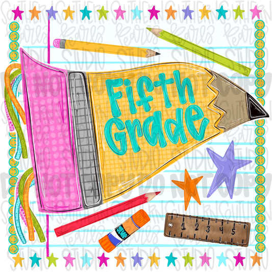 Fifth grade pennant girly design | school png, teacher png, student png | Sublimation Design | Digital Download | Women’s, Kids Shirt PNG