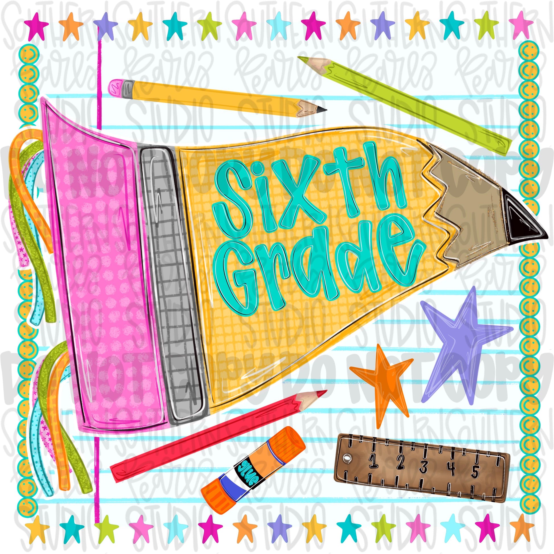Sixth grade pennant girly design | school png, teacher png, student png | Sublimation Design | Digital Download | Women’s, Kids Shirt PNG