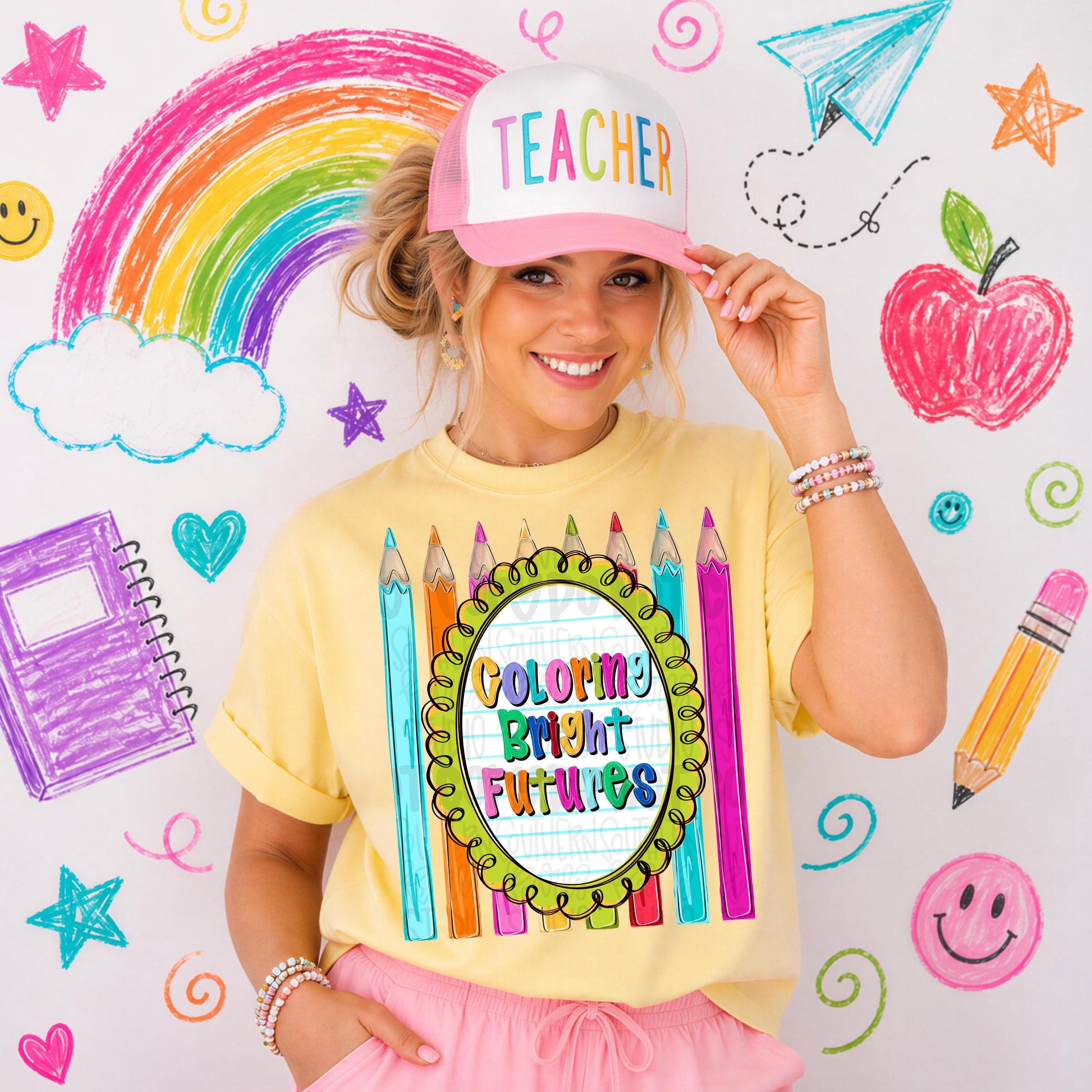 Coloring bright futures design | school png, teacher png, student png | Sublimation Design | Digital Download | Women’s, Kids Shirt PNG