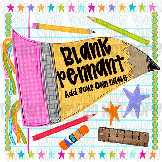 Blank school pencil pennant girly design | school png, teacher png, student png | Sublimation Design | Digital Download | Women Shirt PNG