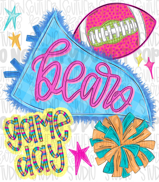 Bears pennant Go Team football and pom pom colorful png design | school spirit png, trendy png, viral png | Design Download