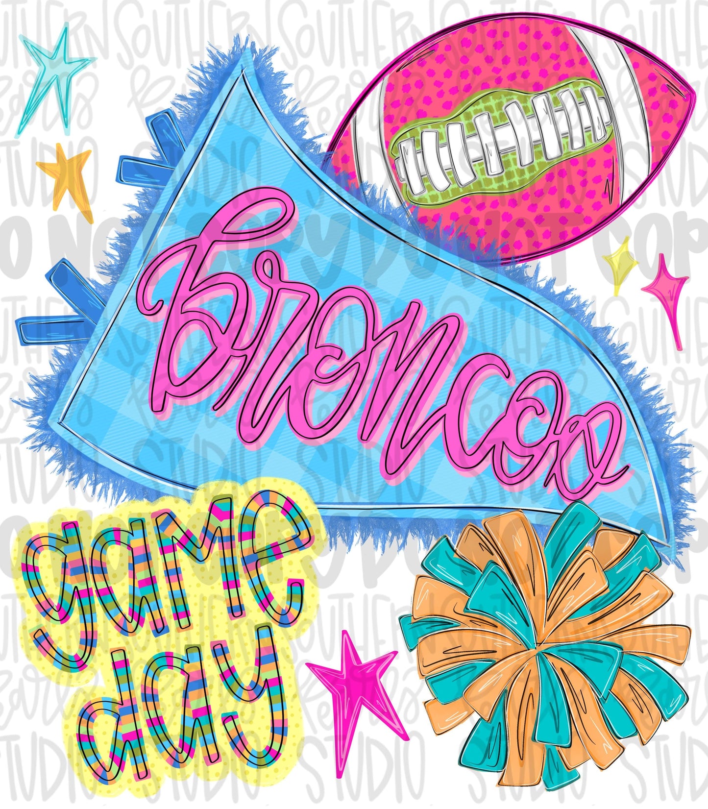 Broncos pennant Go Team football and pom pom colorful png design | school spirit png, trendy png, viral png | Design Download