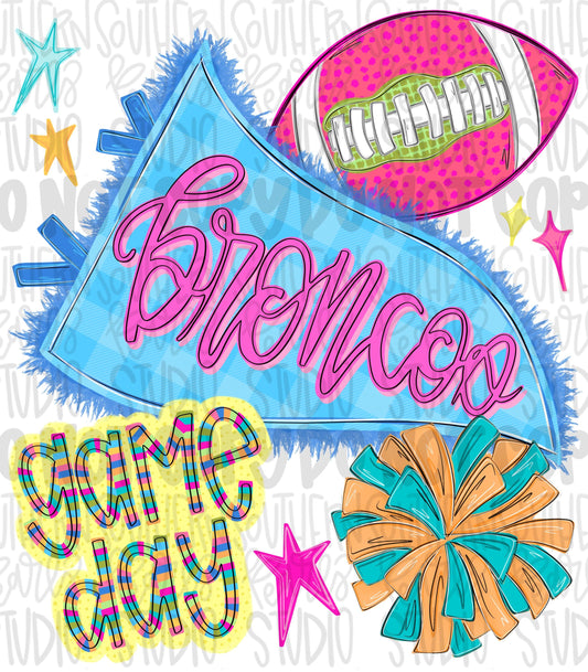 Broncos pennant Go Team football and pom pom colorful png design | school spirit png, trendy png, viral png | Design Download