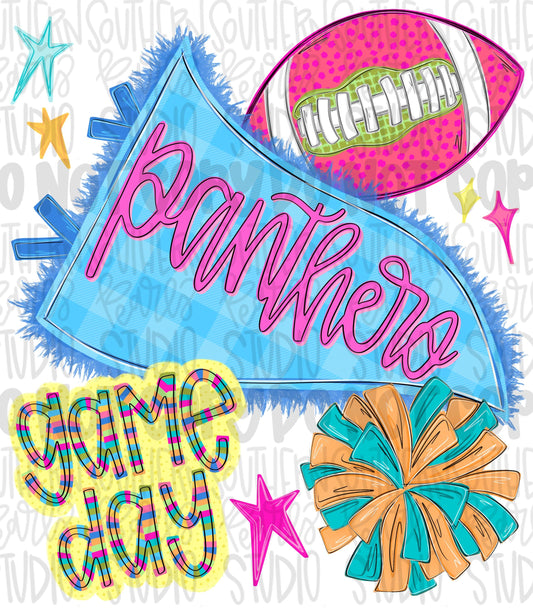 Panthers pennant Go Team football and pom pom colorful png design | school spirit png, trendy png, viral png | Design Download