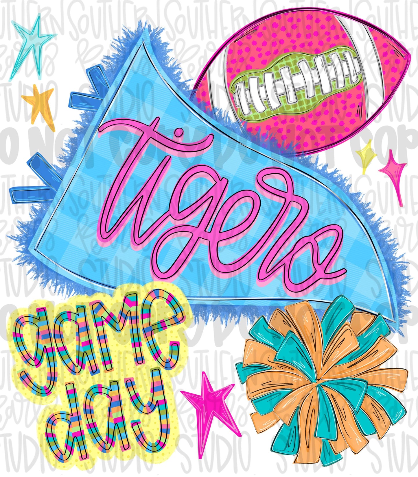 Tigers pennant Go Team football and pom pom colorful png design | school spirit png, trendy png, viral png | Design Download